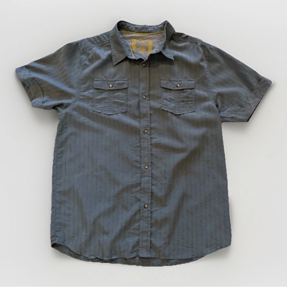 PrAna Shirt Sz XL Mens Button Up Short Sleeve Pocket Green Travel Comfort Y2K
